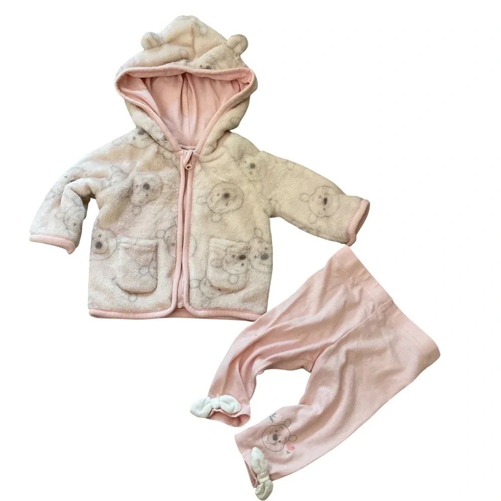 Disney Baby Winnie the Pooh Faux Fur‎ Hoodie and Leggings Set Pink Cream 3-6M